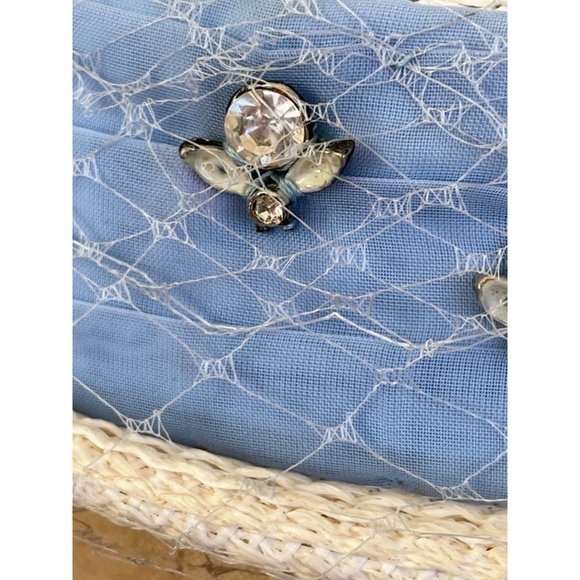 Vintage 1950s Straw Pill Box Hat Whit Rhinestone Bees Bugs - Picture 9 of 16